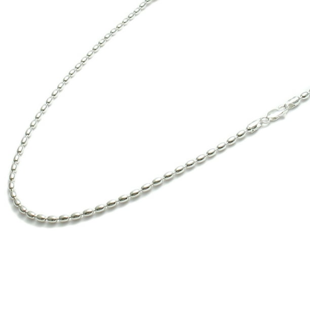 Link Necklace 16,18,20,24,30 inch Rhodium over 925 Sterling Silver Rice Bead 